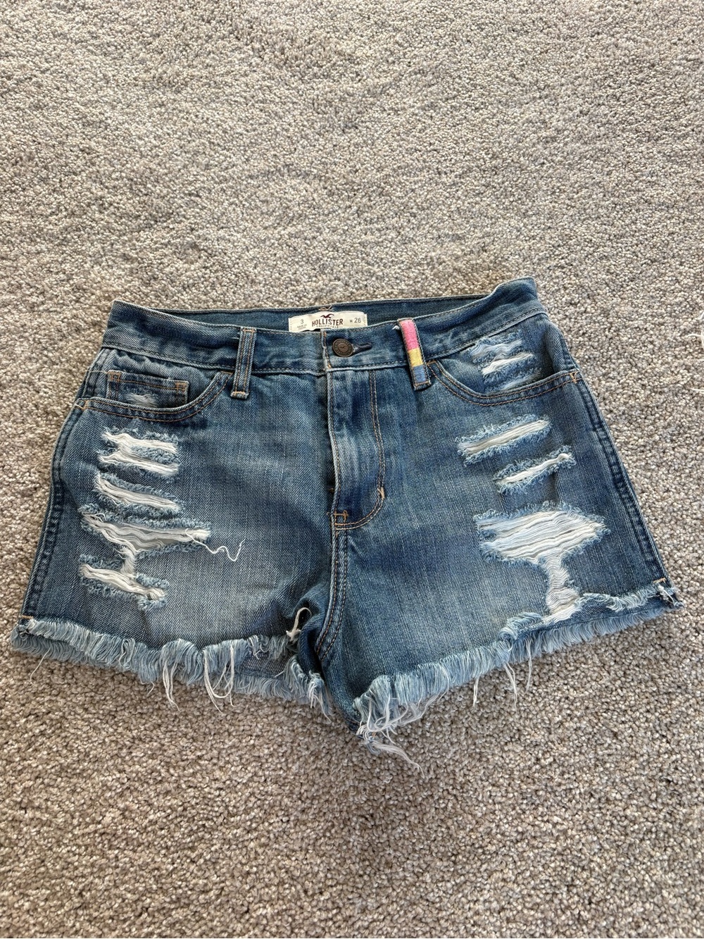 Hollister Medium Blue Distressed Denim Cutoff Shorts